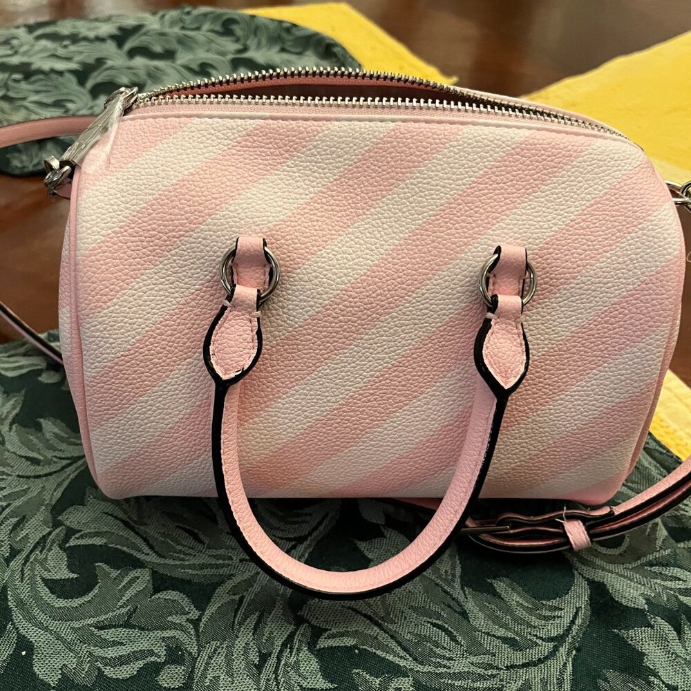 NWT Victoria Secret Mini Duffle Bag in Heritage Stripe (pink and white). - Picture 2 of 5